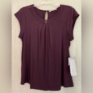 NWT Stitch Fix Daniel Rainn Dark Purple Brinn Scoop Neck Pleat Detail Knit top